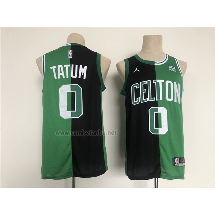 Camiseta Boston Celtics Jayson Tatum #0 Split Negro Verde